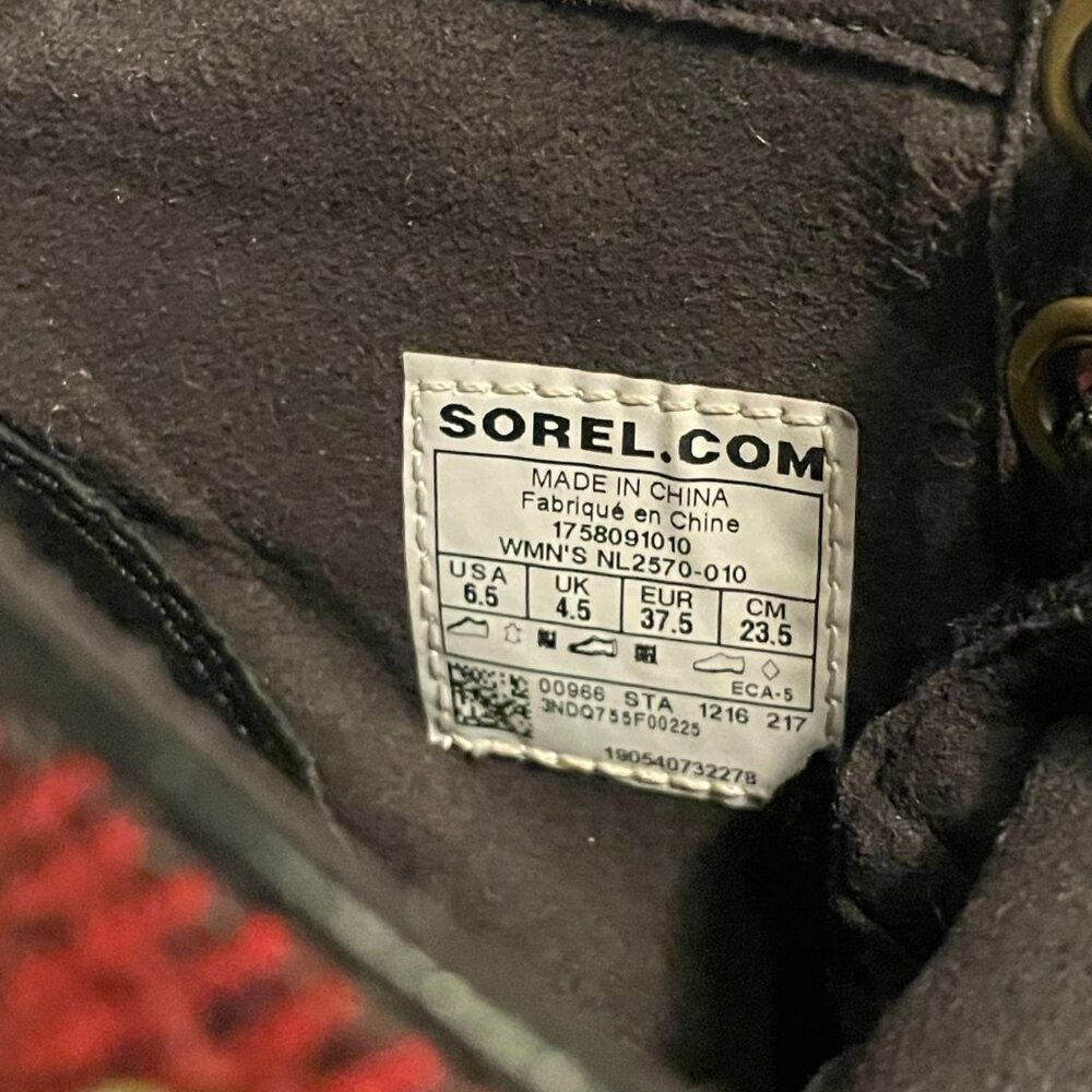 Sorel Lexie Boots Women's 6.5 Hidden Wedge Leather Red Buffalo Plaid Lace Up - Picture 8 of 8